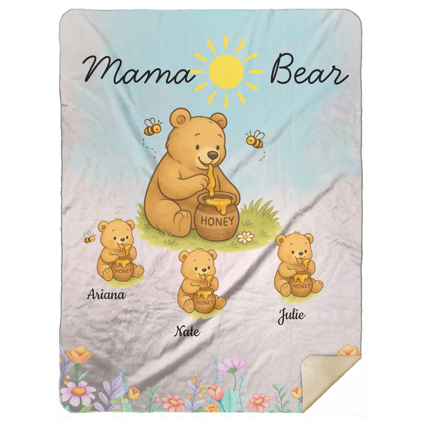 Personalized Mama Bear Sunny Meadow | Blanket | Up To 6 Child's Name | Great for Mother's Day, Birthday, Anniversary
