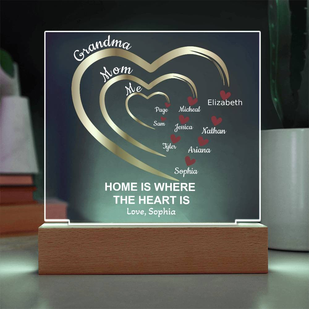 Mom-Grandma Generation Hearts | Personalized Names | Acrylic Square Plaque
