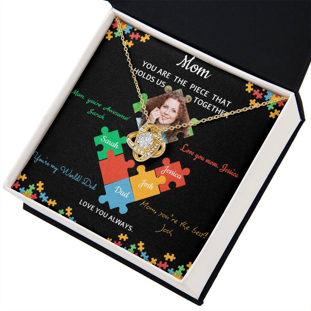 Personalized Name and Photo | Mom Puzzle Piece | Love Knot Necklace | 2 Style | with and without Signature