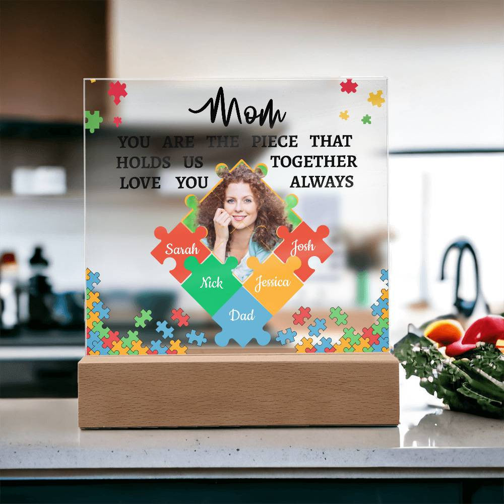 Personalized Name and Photo | Mom's Family Puzzle | Acrylic Square Plaque Night Light