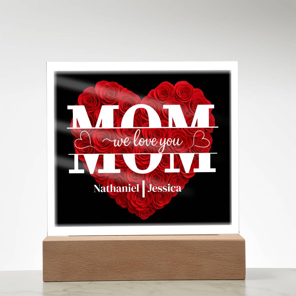 Mom | Personalized Heart Shape Rose | Acrylic Square Plaque
