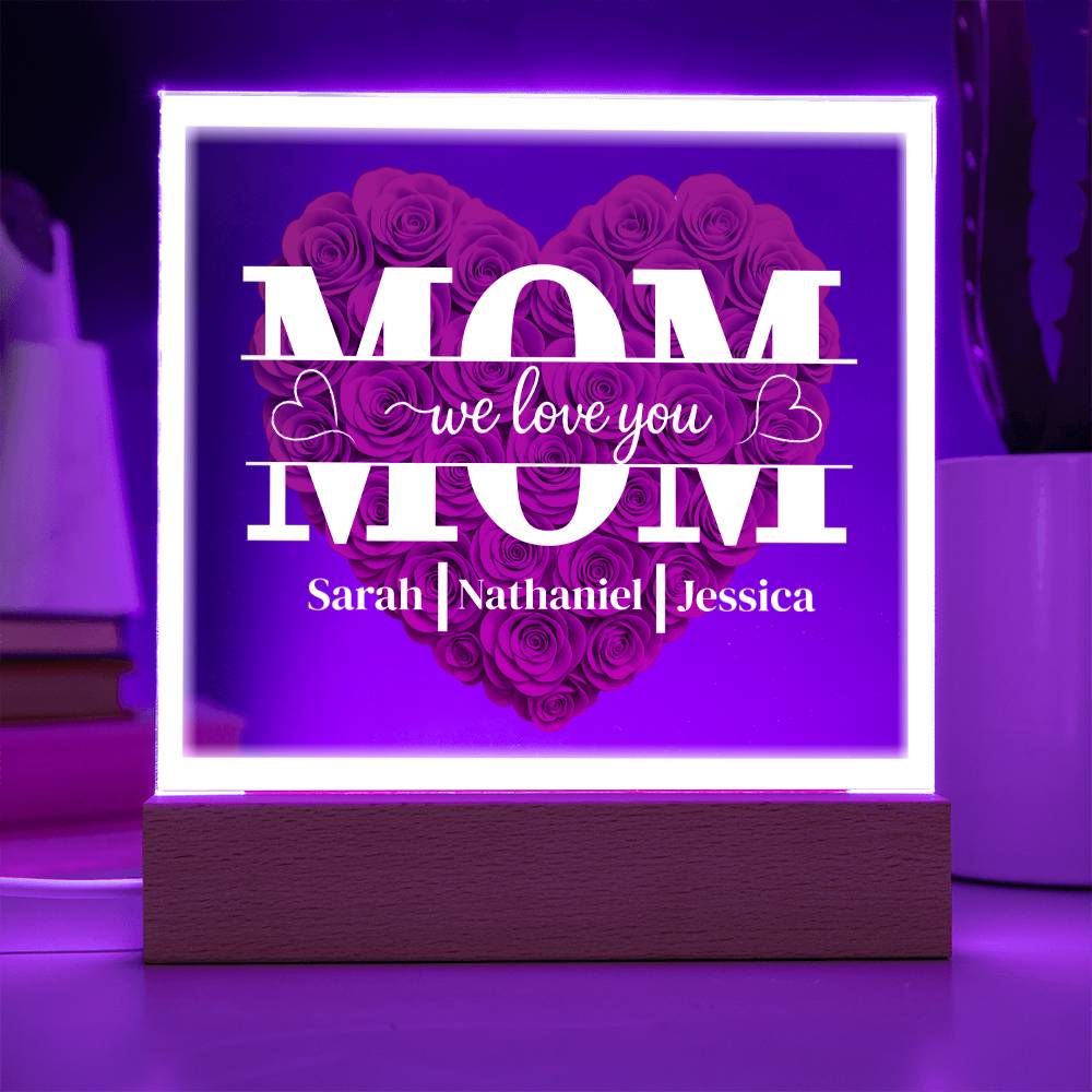 Mom | Personalized Heart Shape Rose | Acrylic Square Plaque