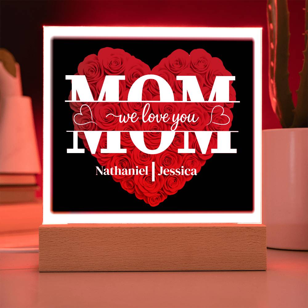 Mom | Personalized Heart Shape Rose | Acrylic Square Plaque