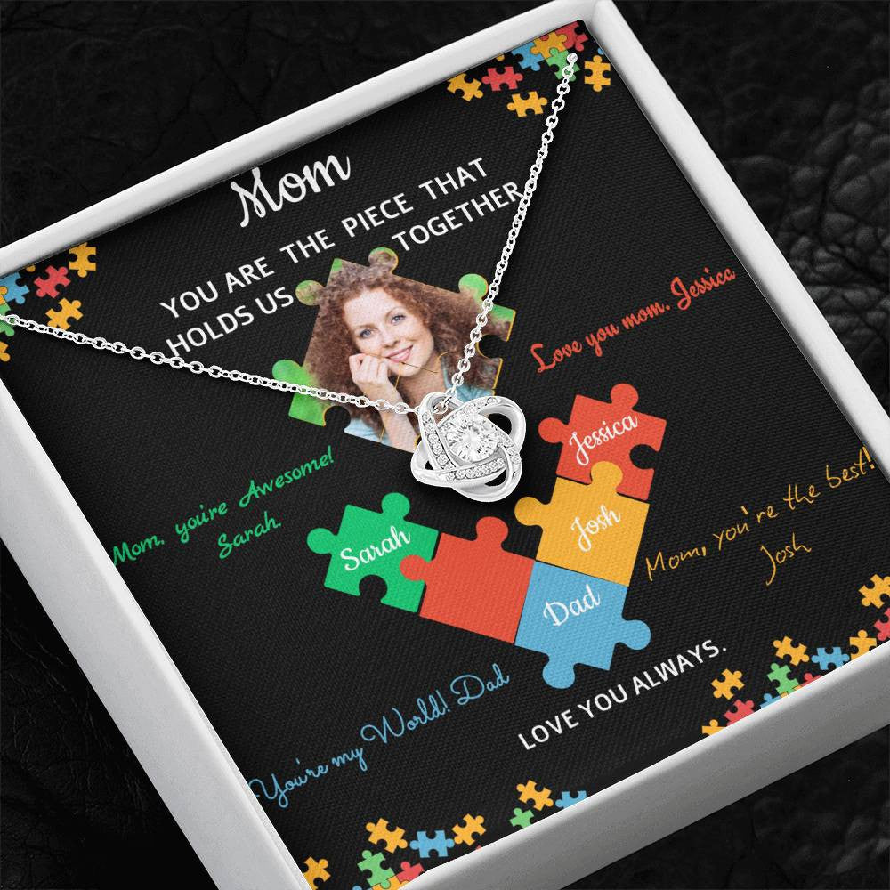 Personalized Name and Photo | Mom Puzzle Piece | Love Knot Necklace | 2 Style | with and without Signature