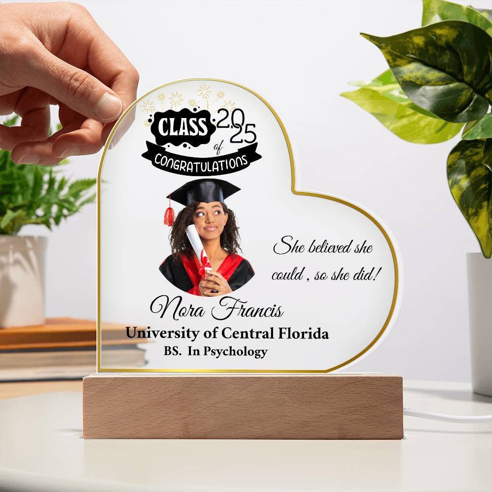 Personalized Photo and Names | Graduation |Class of 2025 | Acrylic Heart Plaque