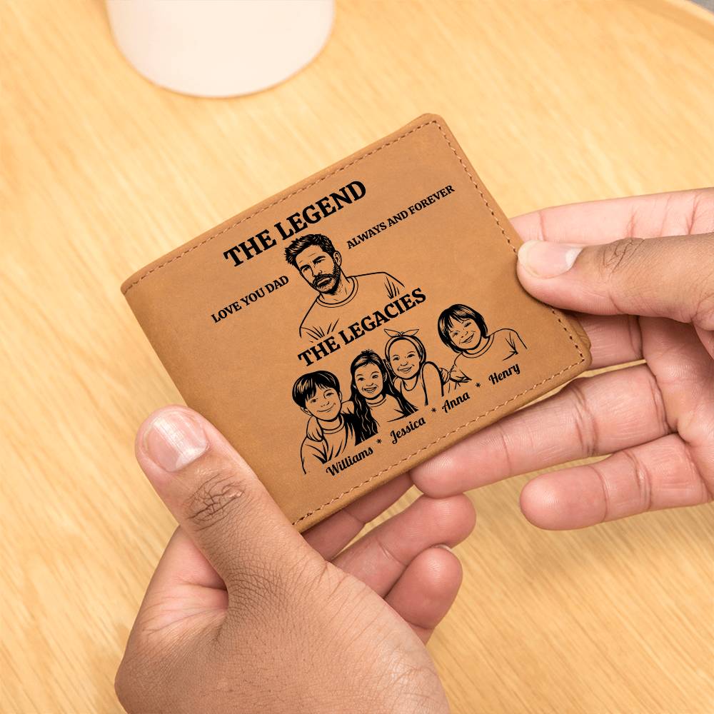 Personalized family Photo | The Legend | The Legacies |Dad's Leather Wallet