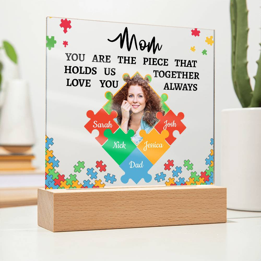 Personalized Name and Photo | Mom's Family Puzzle | Acrylic Square Plaque Night Light