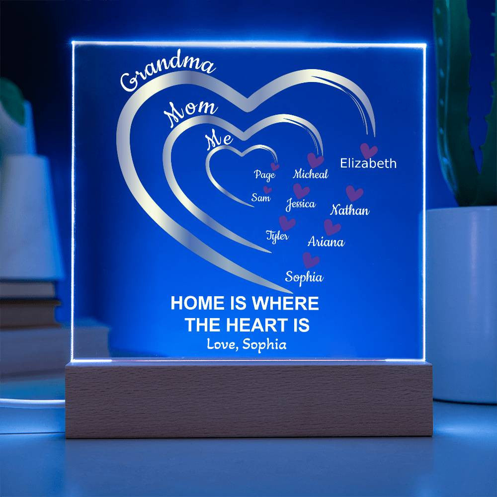 Mom-Grandma Generation Hearts | Personalized Names | Acrylic Square Plaque