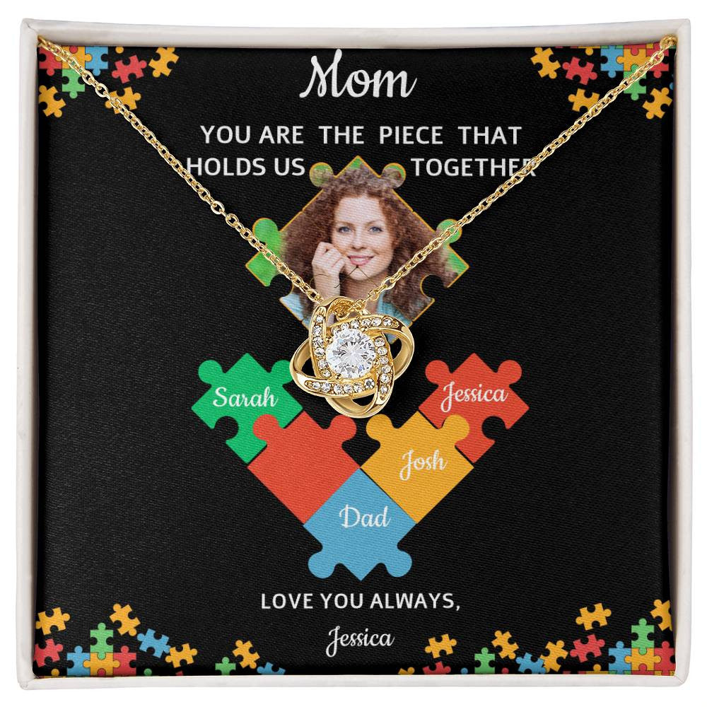Personalized Name and Photo | Mom Puzzle Piece | Love Knot Necklace | 2 Style | with and without Signature