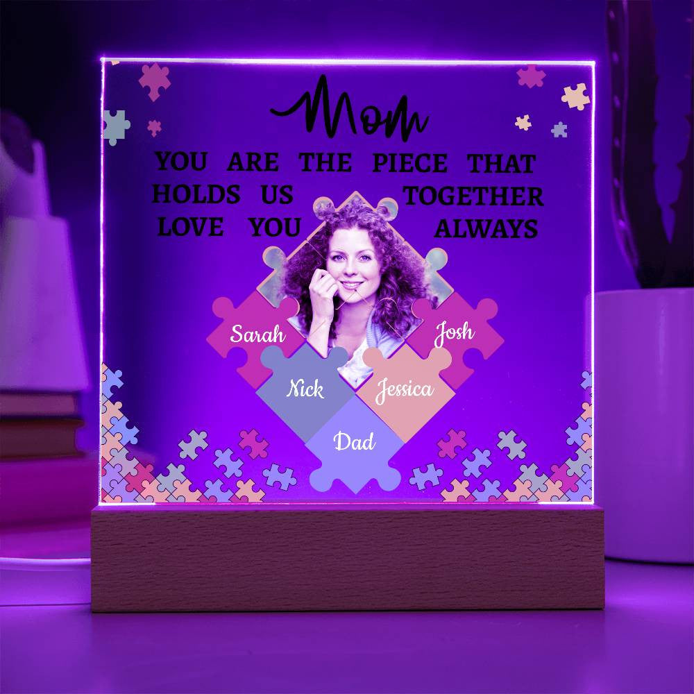 Personalized Name and Photo | Mom's Family Puzzle | Acrylic Square Plaque Night Light