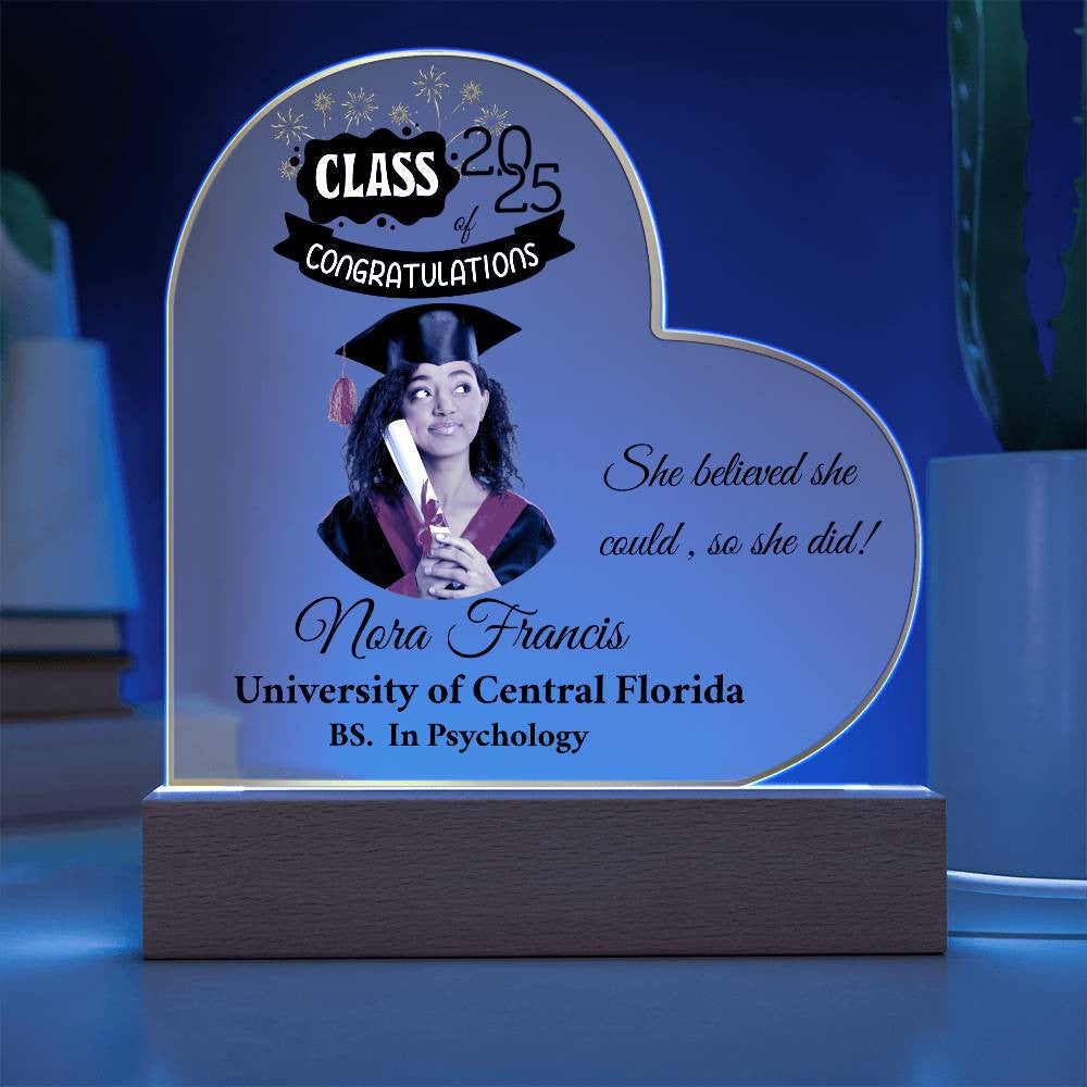 Personalized Photo and Names | Graduation |Class of 2025 | Acrylic Heart Plaque