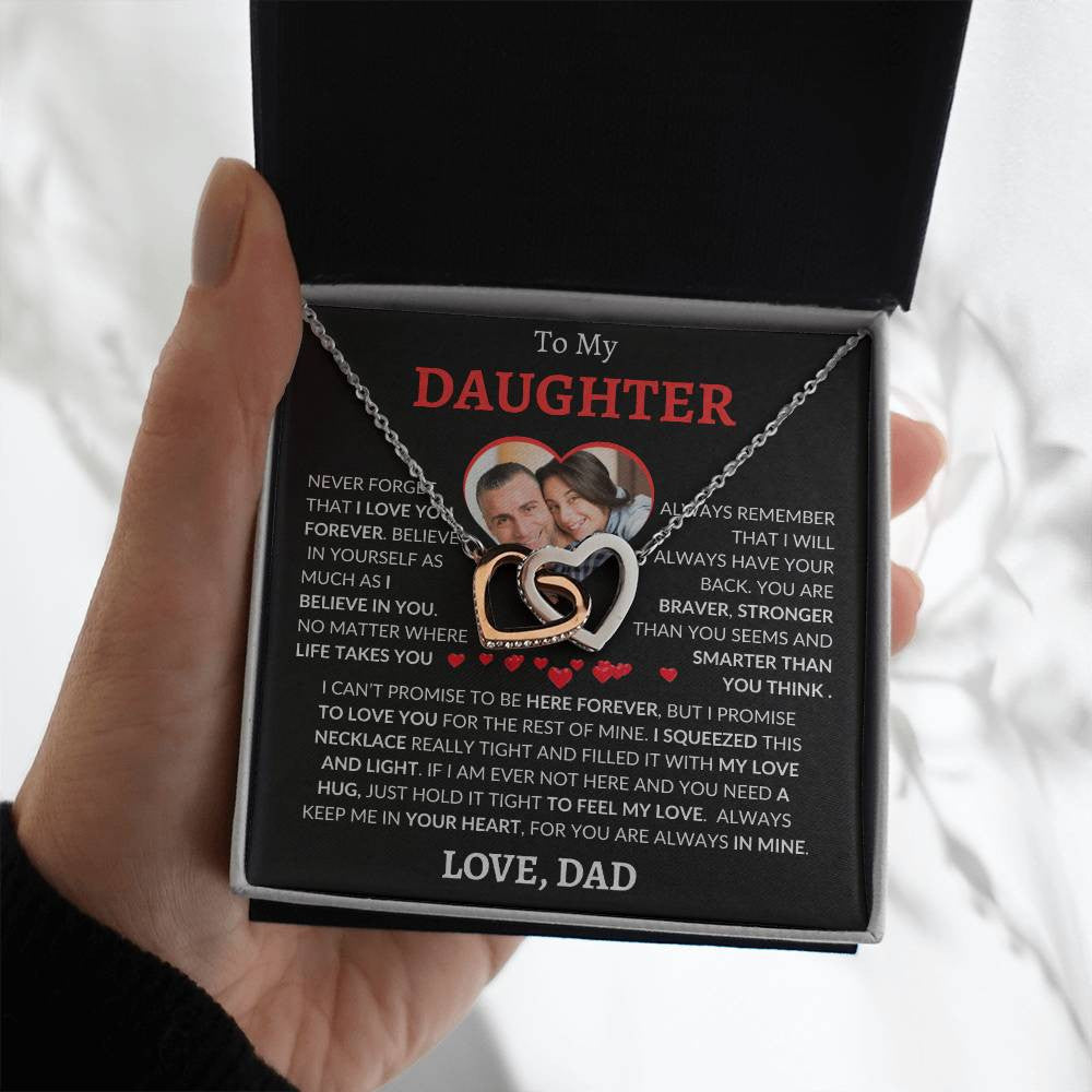 Personalized Photo and Name | To My Daughter | Interlocking Hearts Necklace (Yellow & White Gold Variants)