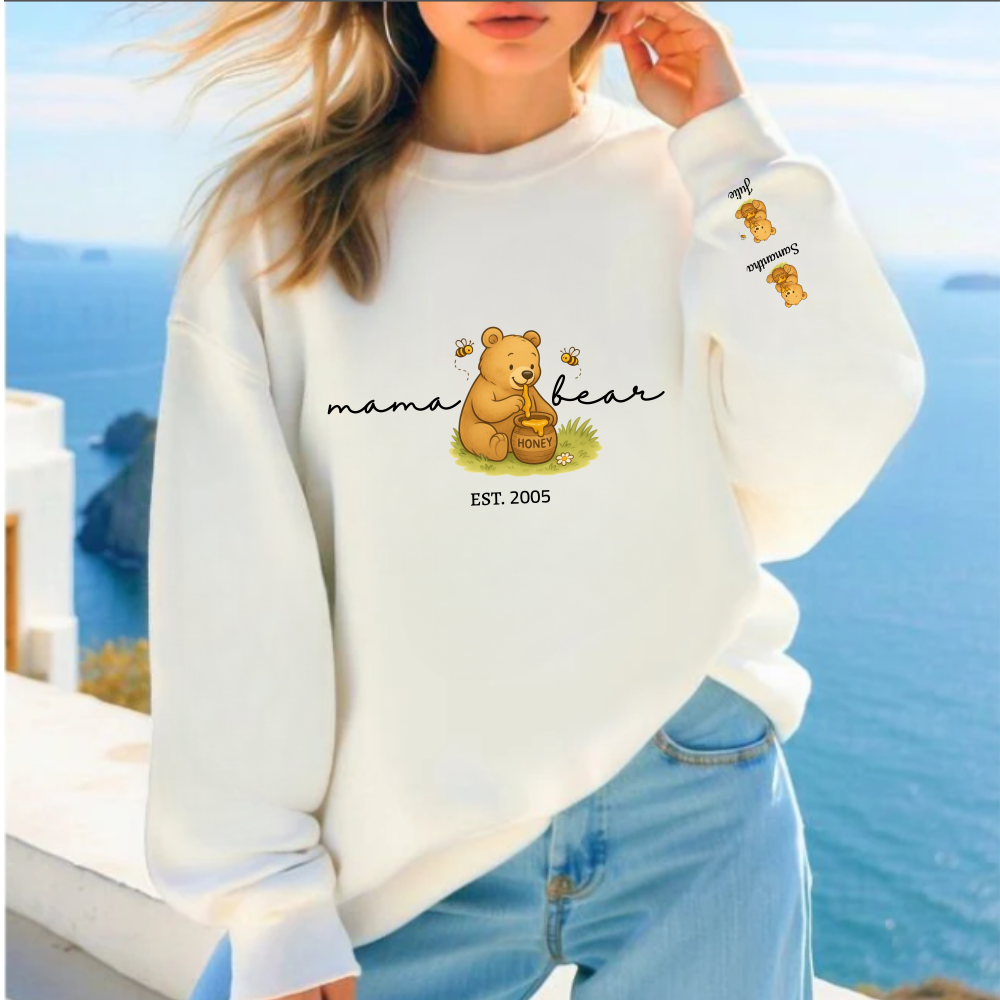 Custom Mama Bear |Sweatshirt | Personalized Est with Kids Name on Sleeve | Perfect for Mother's Day