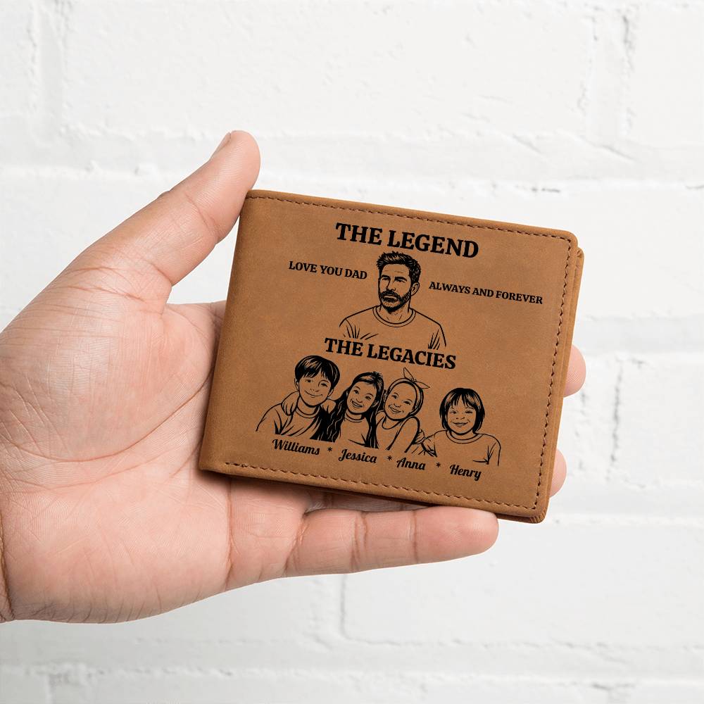 Personalized family Photo | The Legend | The Legacies |Dad's Leather Wallet
