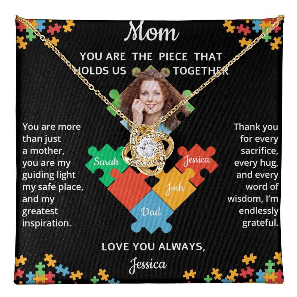 Personalized Name and Photo| Mom's Puzzle Piece | Love Knot Necklace