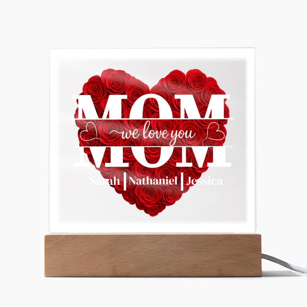 Mom | Personalized Heart Shape Rose | Acrylic Square Plaque