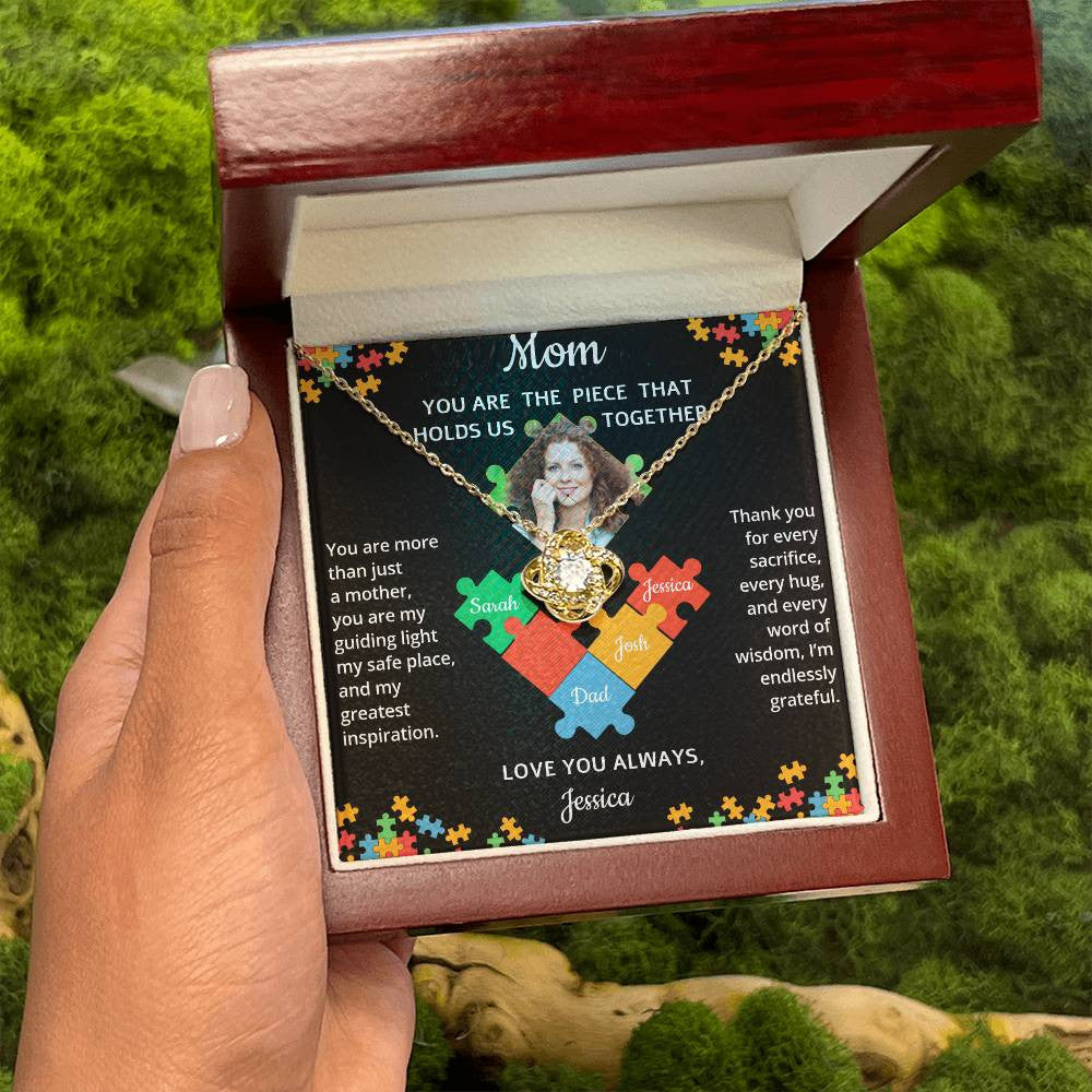 Personalized Name and Photo| Mom's Puzzle Piece | Love Knot Necklace