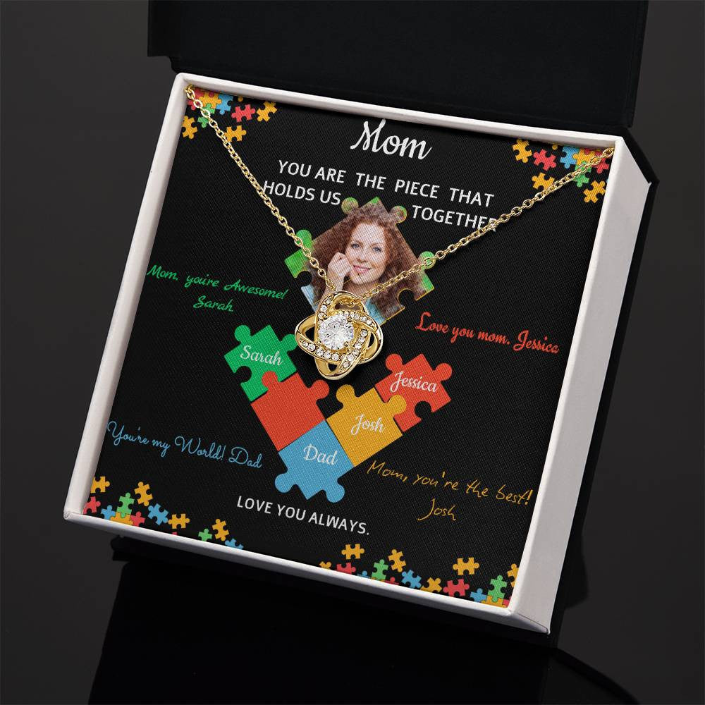 Personalized Name and Photo | Mom Puzzle Piece | Love Knot Necklace | 2 Style | with and without Signature