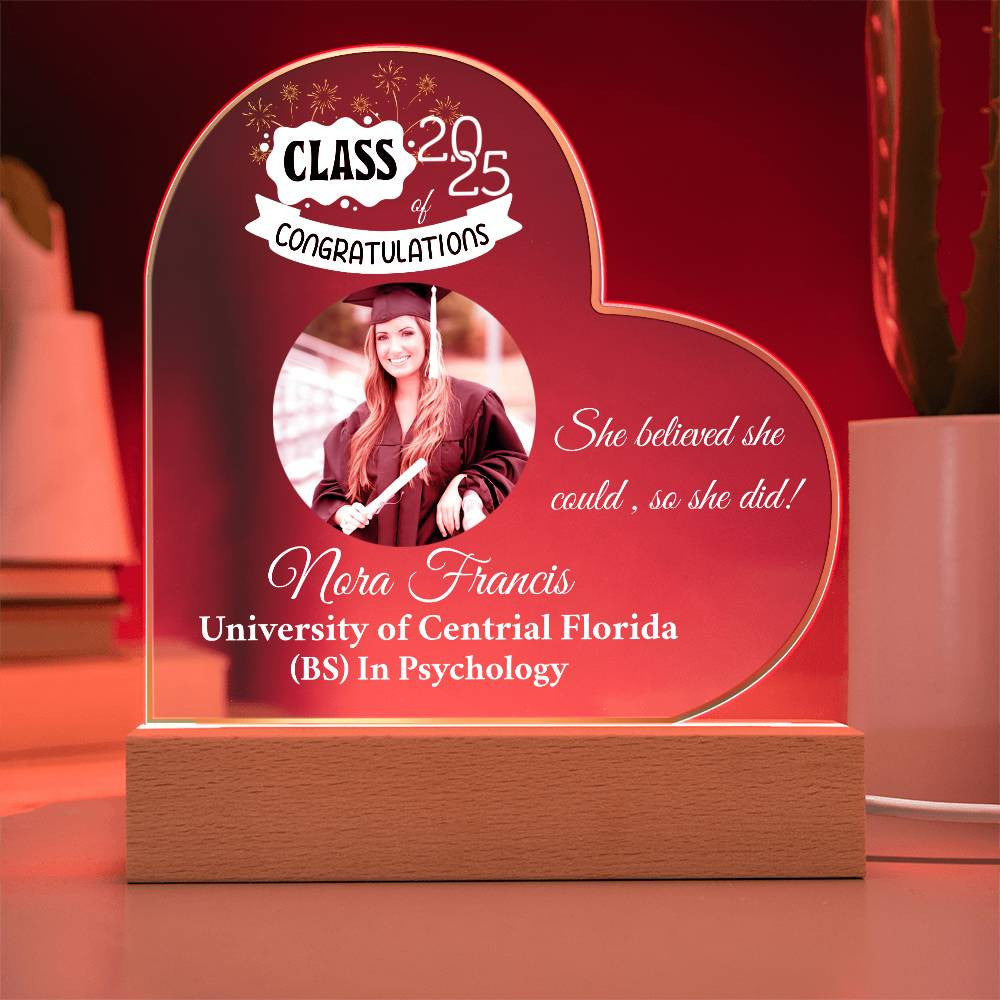 Personalized Photo and Names | Graduation |Class of 2025 | Acrylic Heart Plaque