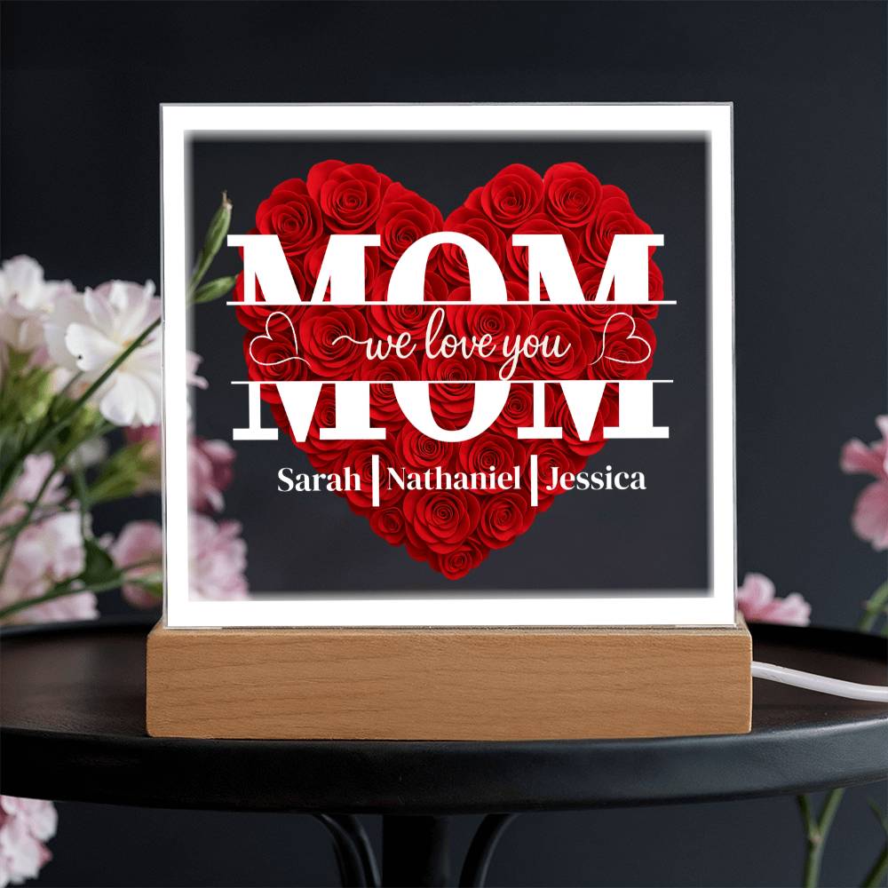 Mom | Personalized Heart Shape Rose | Acrylic Square Plaque