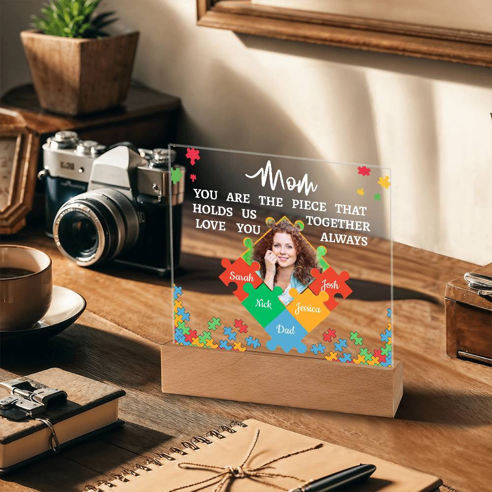 Personalized Name and Photo | Mom's Family Puzzle | Acrylic Square Plaque Night Light