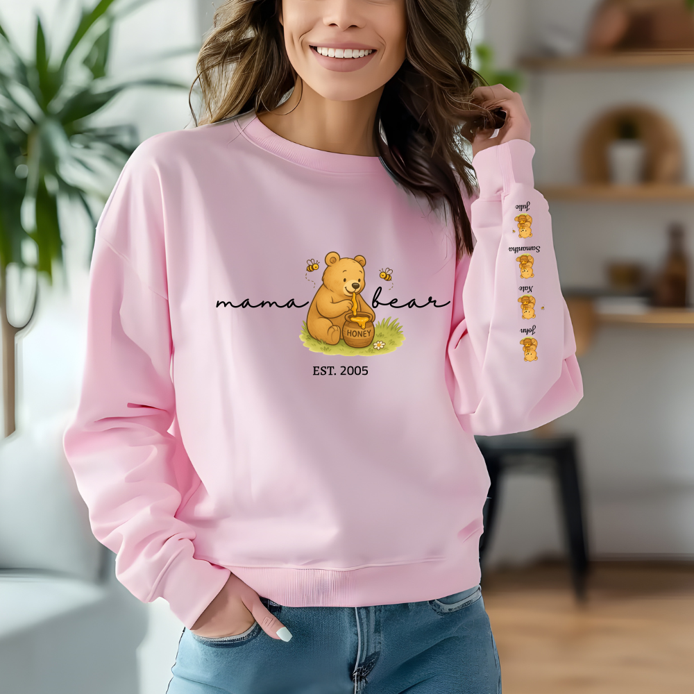 Custom Mama Bear |Sweatshirt | Personalized Est with Kids Name on Sleeve | Perfect for Mother's Day