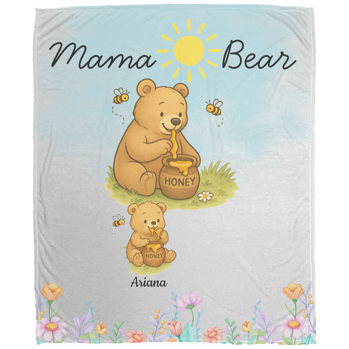 Personalized Mama Bear Sunny Meadow | Blanket | Up To 6 Child's Name | Great for Mother's Day, Birthday, Anniversary