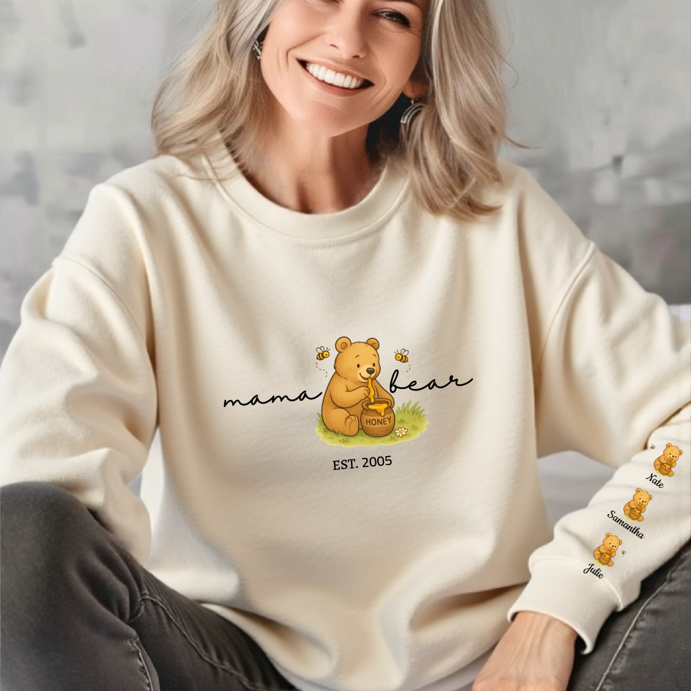 Custom Mama Bear |Sweatshirt | Personalized Est with Kids Name on Sleeve | Perfect for Mother's Day
