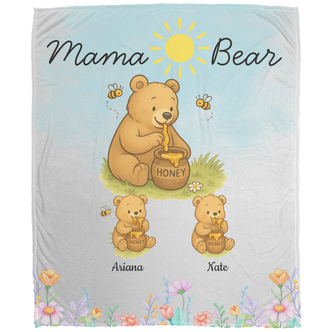 Personalized Mama Bear Sunny Meadow | Blanket | Up To 6 Child's Name | Great for Mother's Day, Birthday, Anniversary