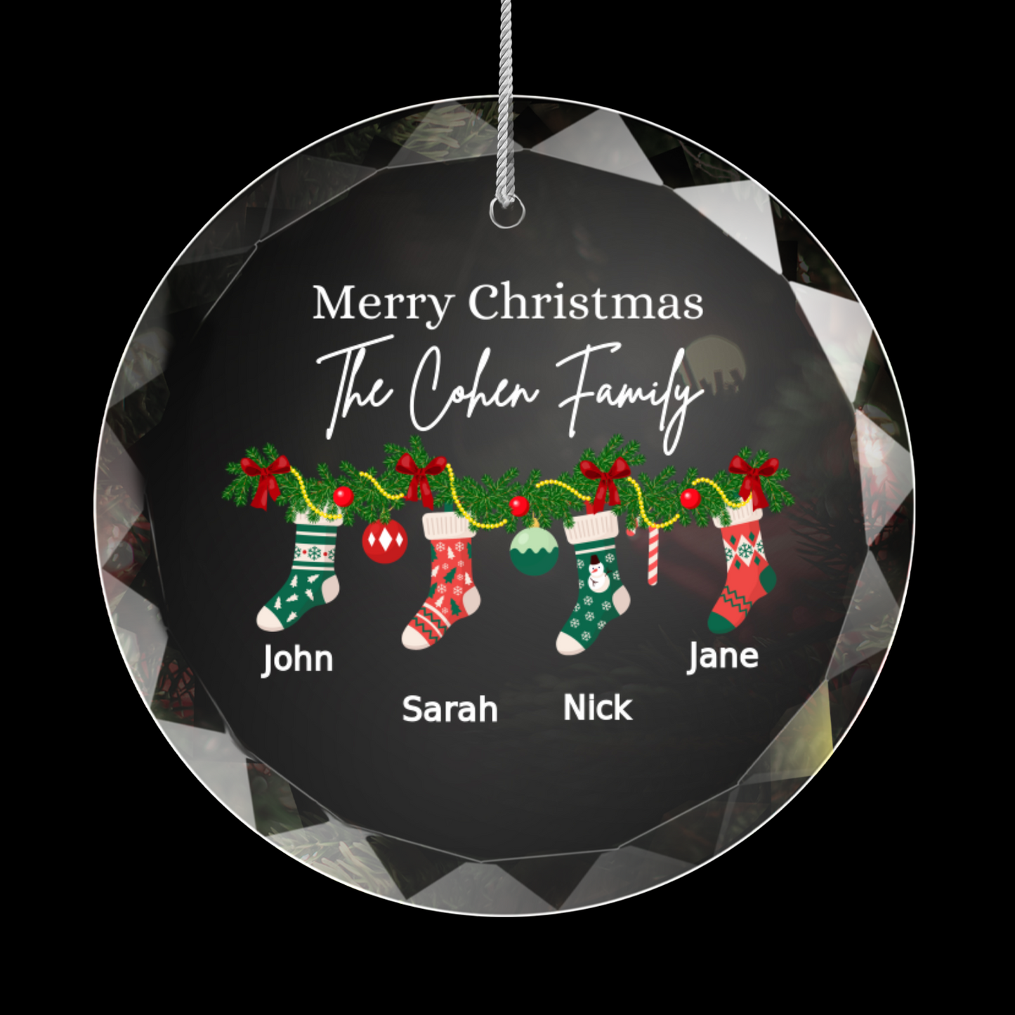 Personalized Family | Merry Christmas | Elegance Glass Premium Ornament With Gift Box