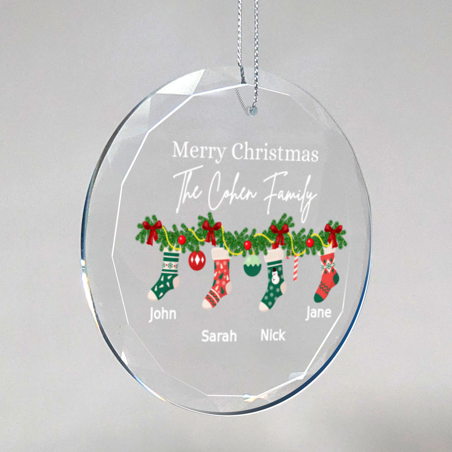 Personalized Family | Merry Christmas | Elegance Glass Premium Ornament With Gift Box
