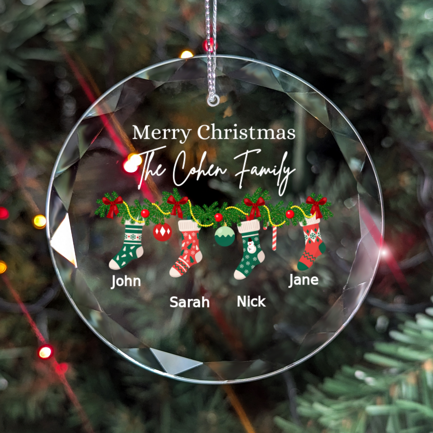 Personalized Family | Merry Christmas | Elegance Glass Premium Ornament With Gift Box