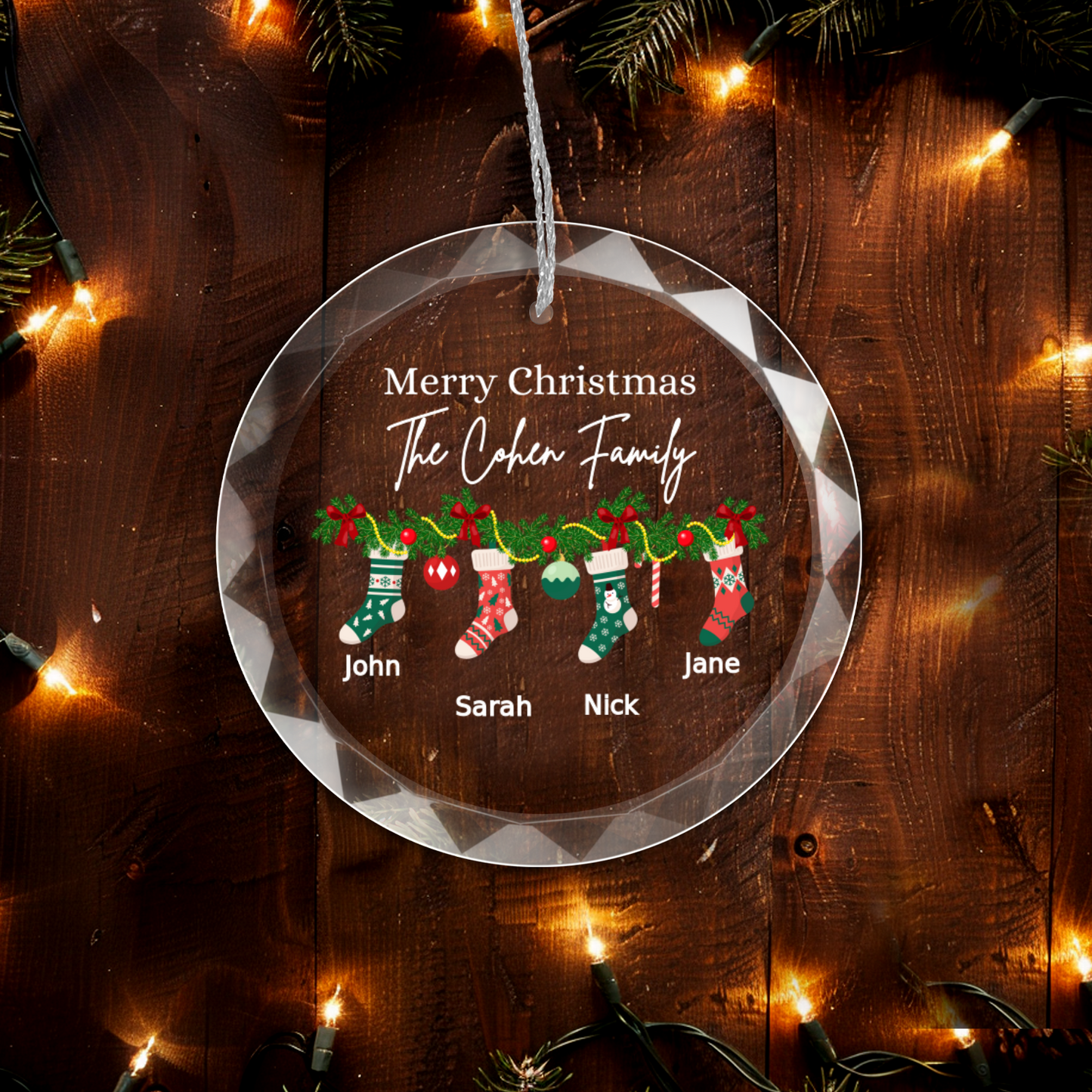 Personalized Family | Merry Christmas | Elegance Glass Premium Ornament With Gift Box