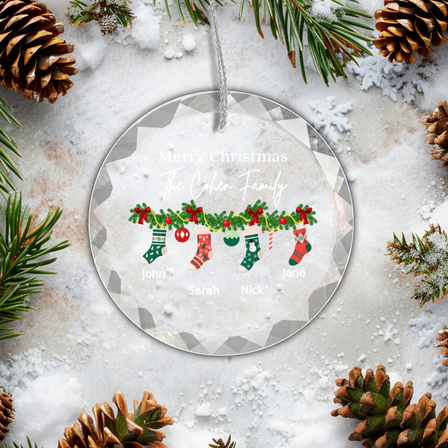 Personalized Family | Merry Christmas | Elegance Glass Premium Ornament With Gift Box