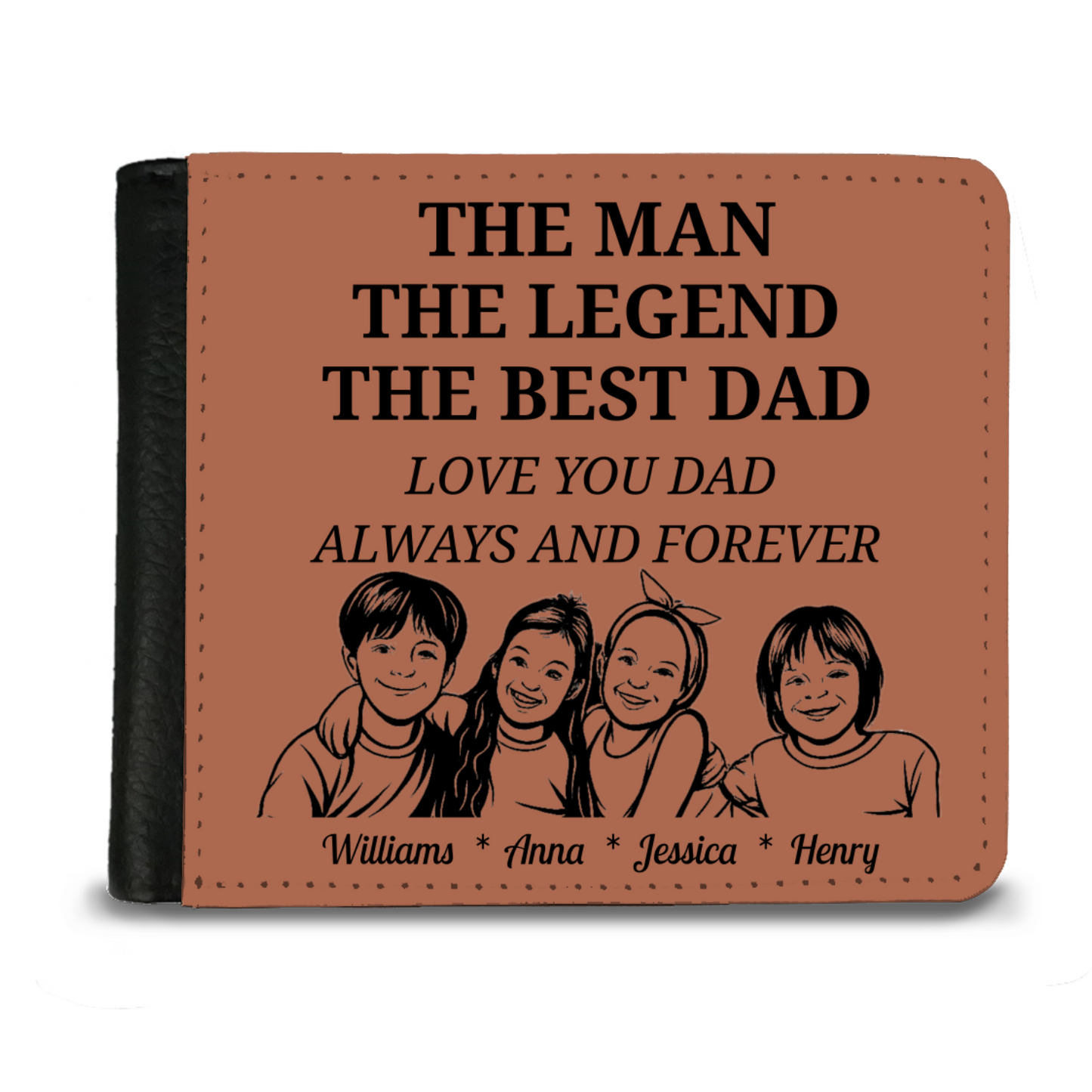 The Man | The Legend | The Best Dad | Personalized | Gentleman's 2 Fold Faux Leather Wallet |