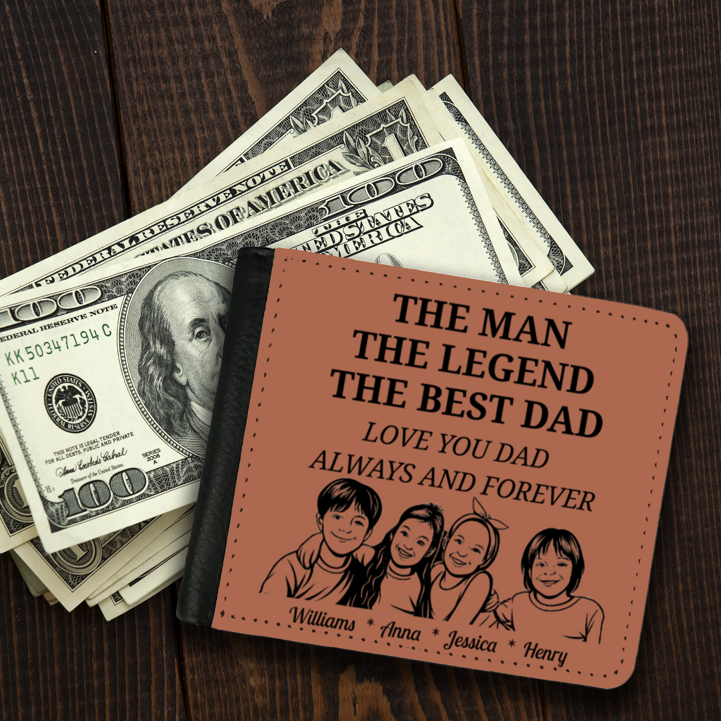 The Man | The Legend | The Best Dad | Personalized | Gentleman's 2 Fold Faux Leather Wallet |