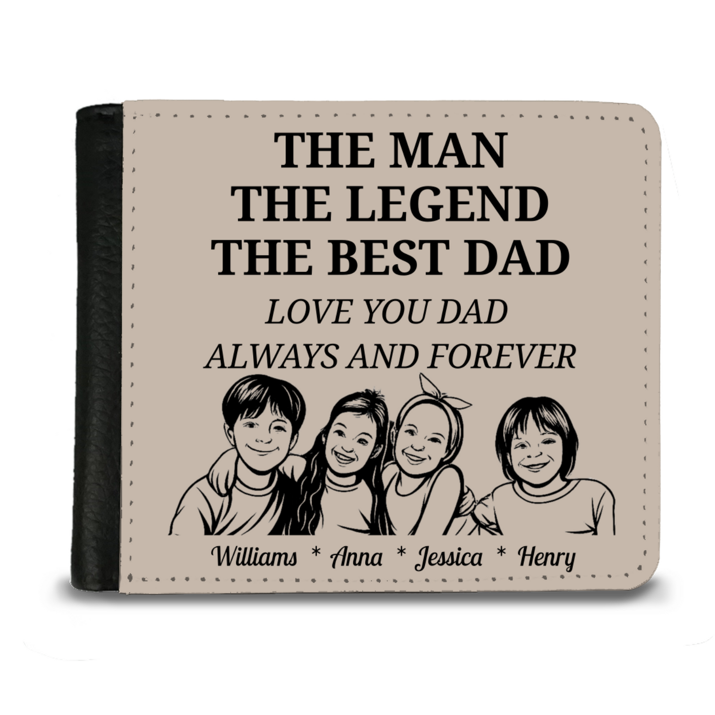 The Man | The Legend | The Best Dad | Personalized | Gentleman's 2 Fold Faux Leather Wallet |