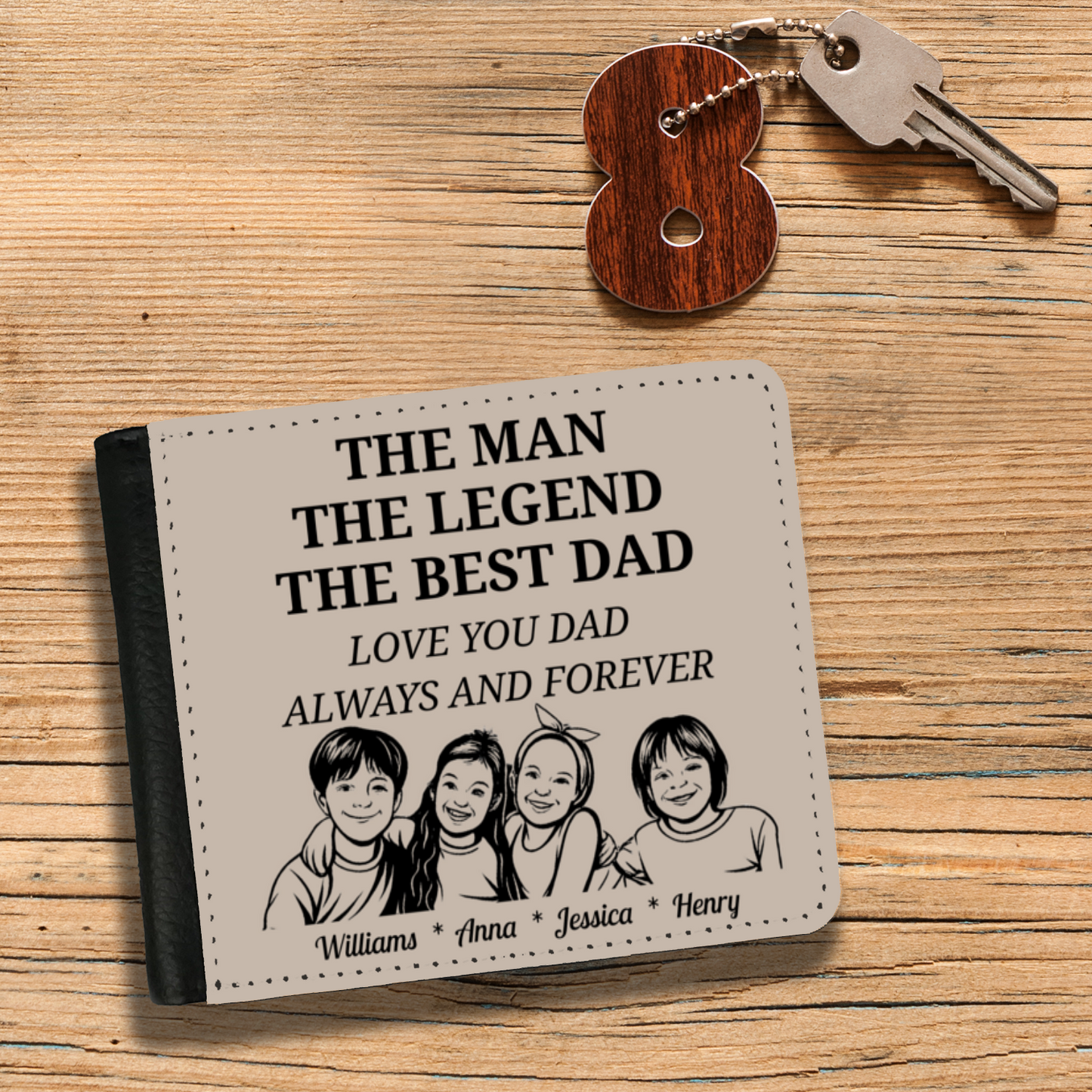 The Man | The Legend | The Best Dad | Personalized | Gentleman's 2 Fold Faux Leather Wallet |