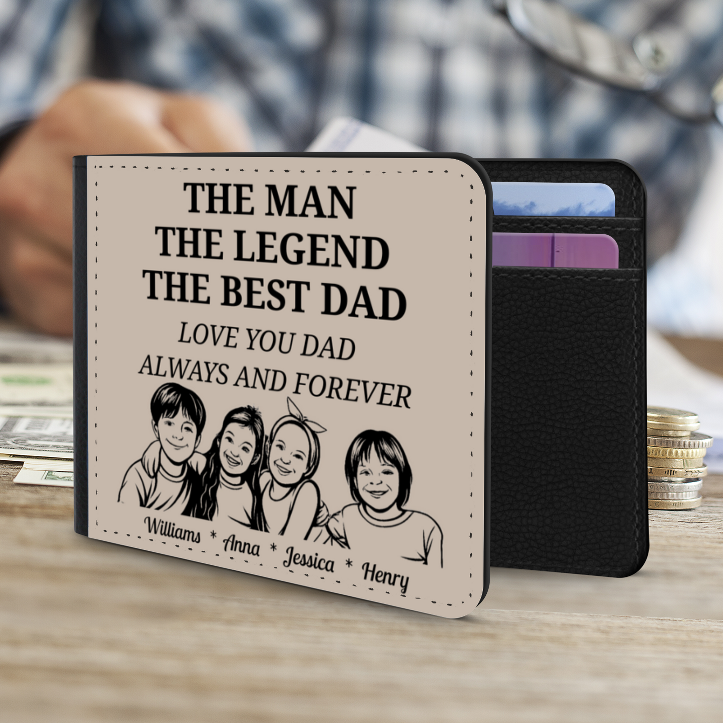 The Man | The Legend | The Best Dad | Personalized | Gentleman's 2 Fold Faux Leather Wallet |