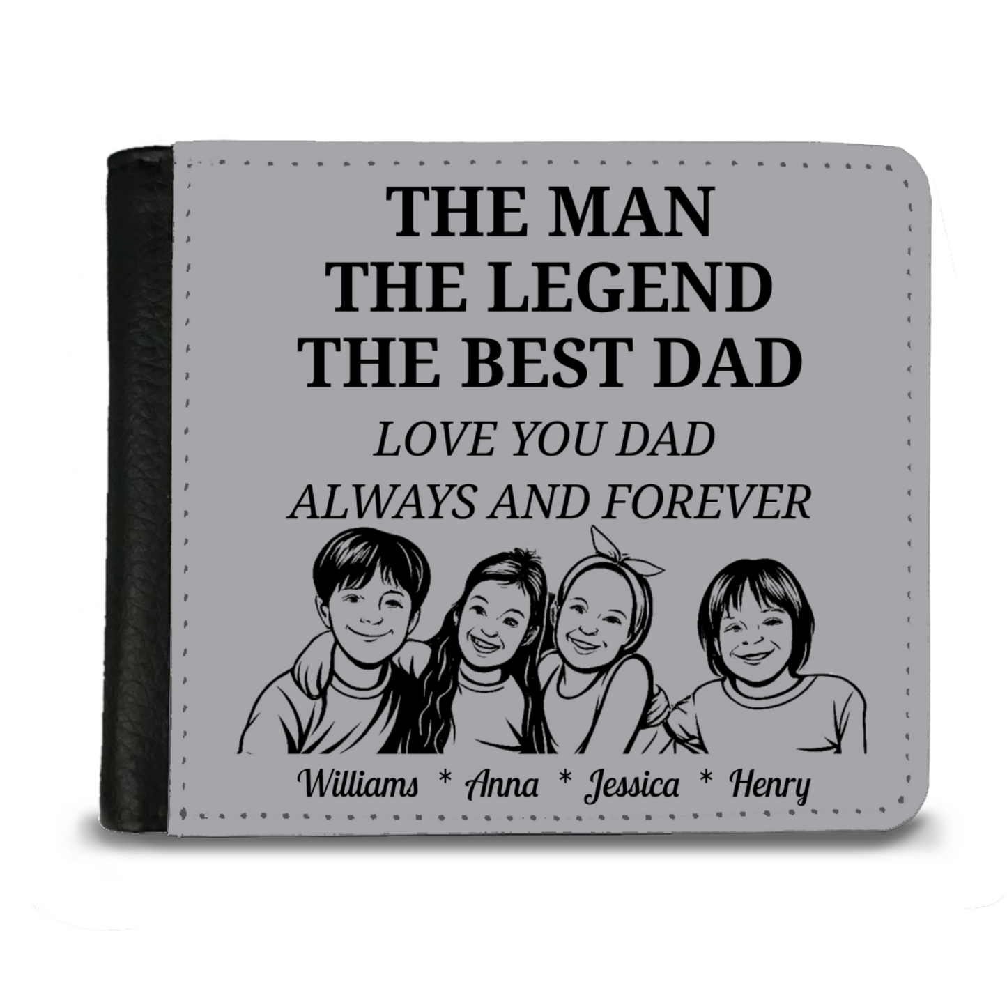 The Man | The Legend | The Best Dad | Personalized | Gentleman's 2 Fold Faux Leather Wallet |