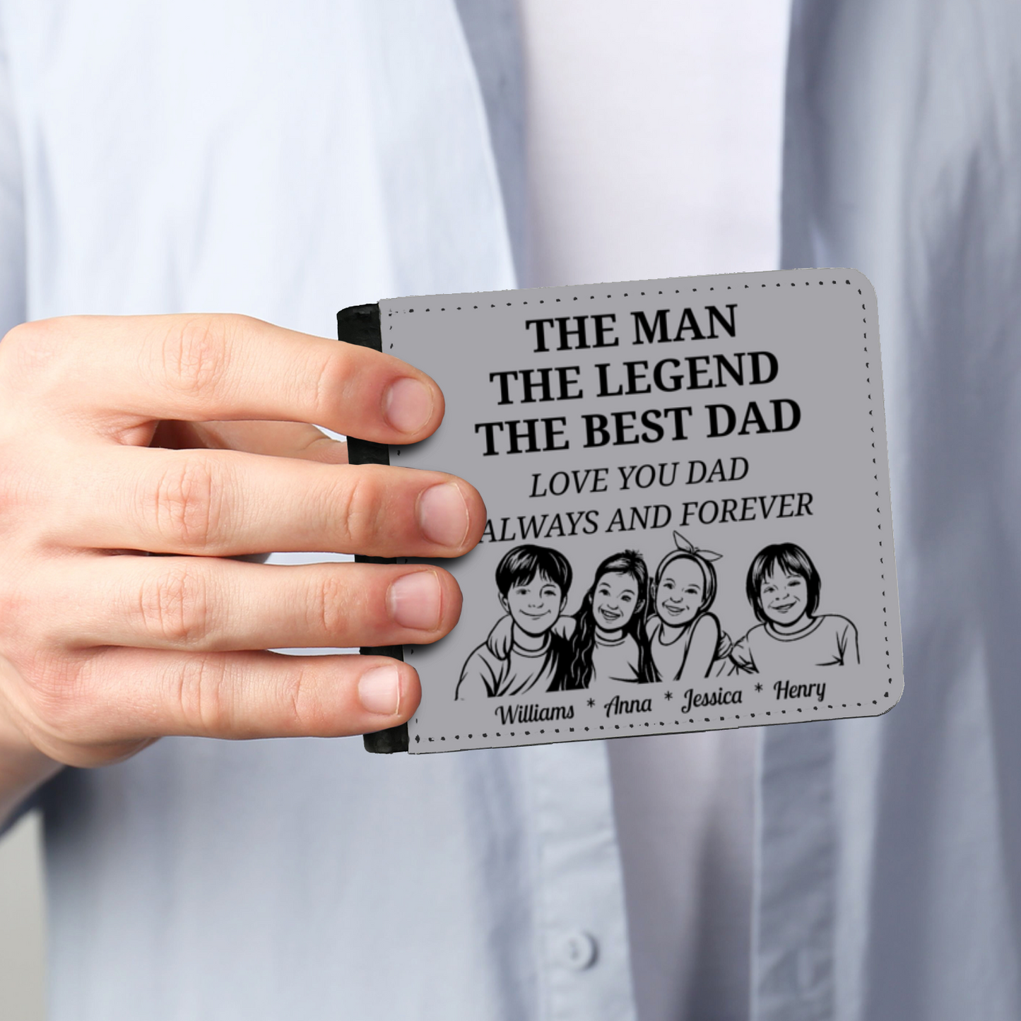 The Man | The Legend | The Best Dad | Personalized | Gentleman's 2 Fold Faux Leather Wallet |