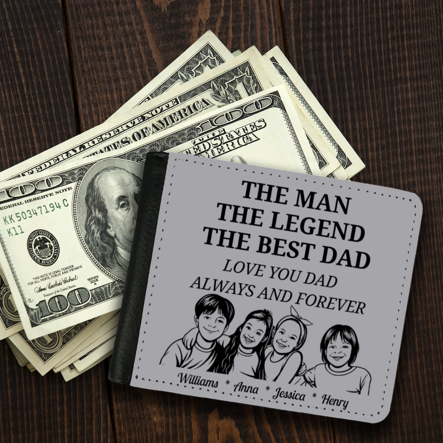 The Man | The Legend | The Best Dad | Personalized | Gentleman's 2 Fold Faux Leather Wallet |