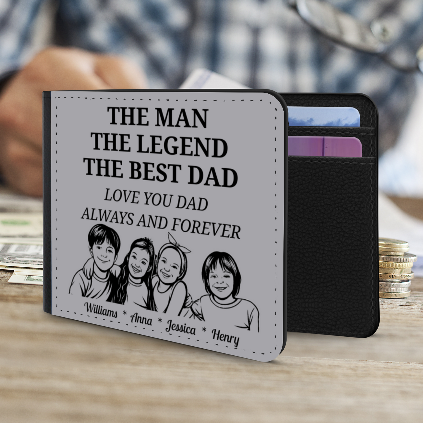 The Man | The Legend | The Best Dad | Personalized | Gentleman's 2 Fold Faux Leather Wallet |