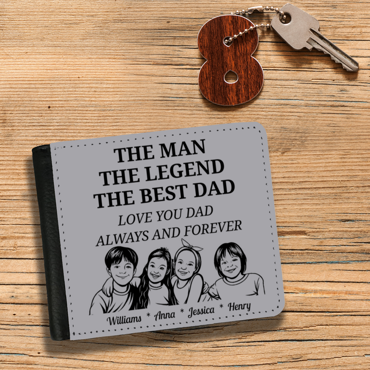 The Man | The Legend | The Best Dad | Personalized | Gentleman's 2 Fold Faux Leather Wallet |