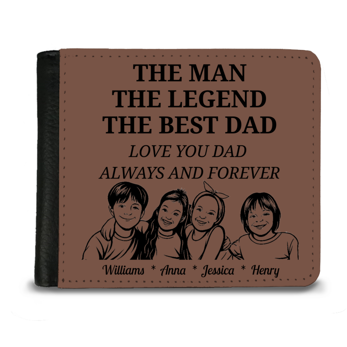 The Man | The Legend | The Best Dad | Personalized | Gentleman's 2 Fold Faux Leather Wallet |