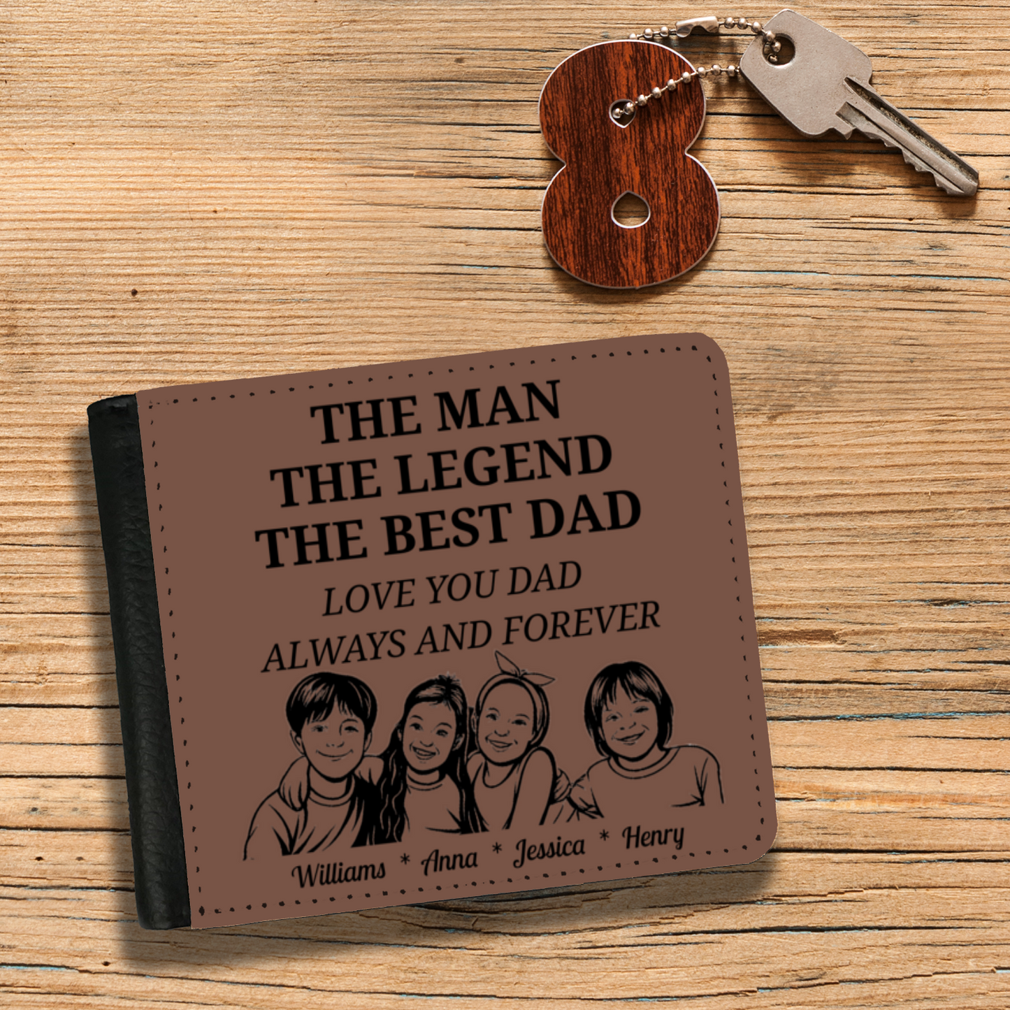 The Man | The Legend | The Best Dad | Personalized | Gentleman's 2 Fold Faux Leather Wallet |
