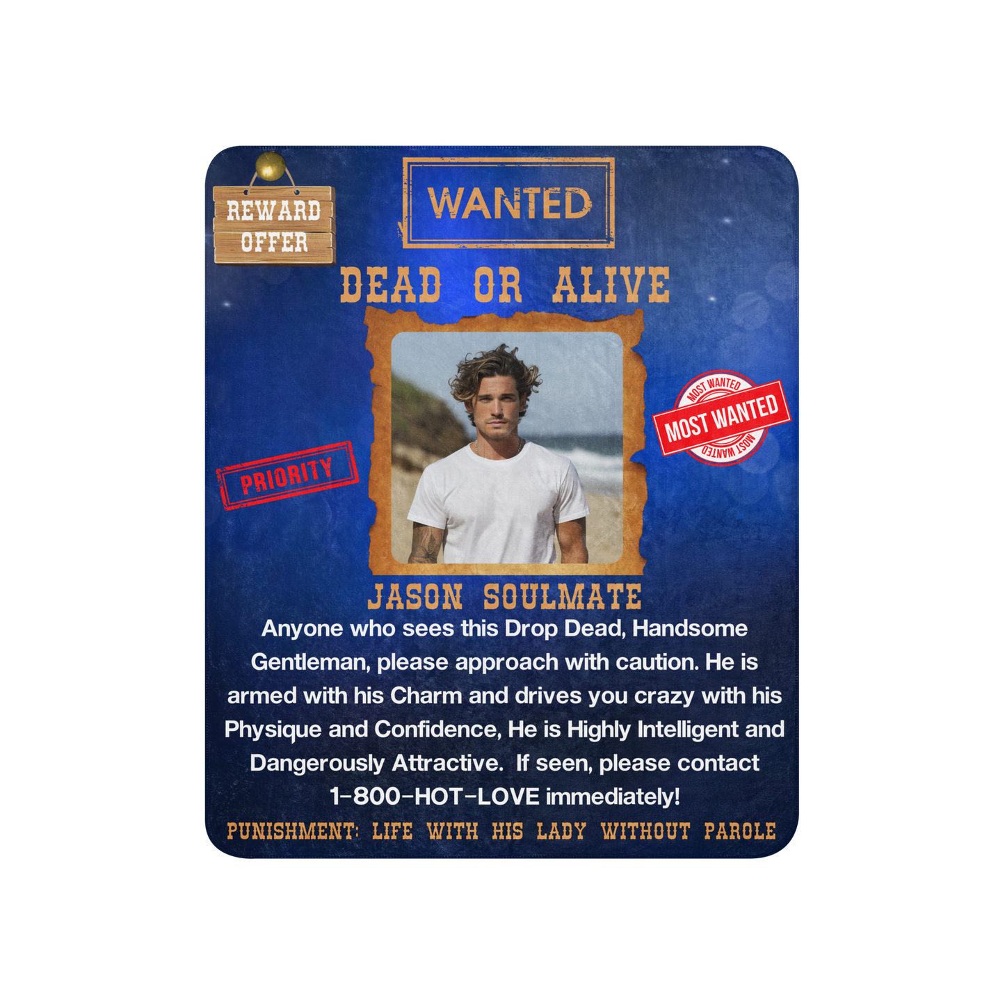 Wanted Dead Or Alive | Personalized | Blanket | Blue