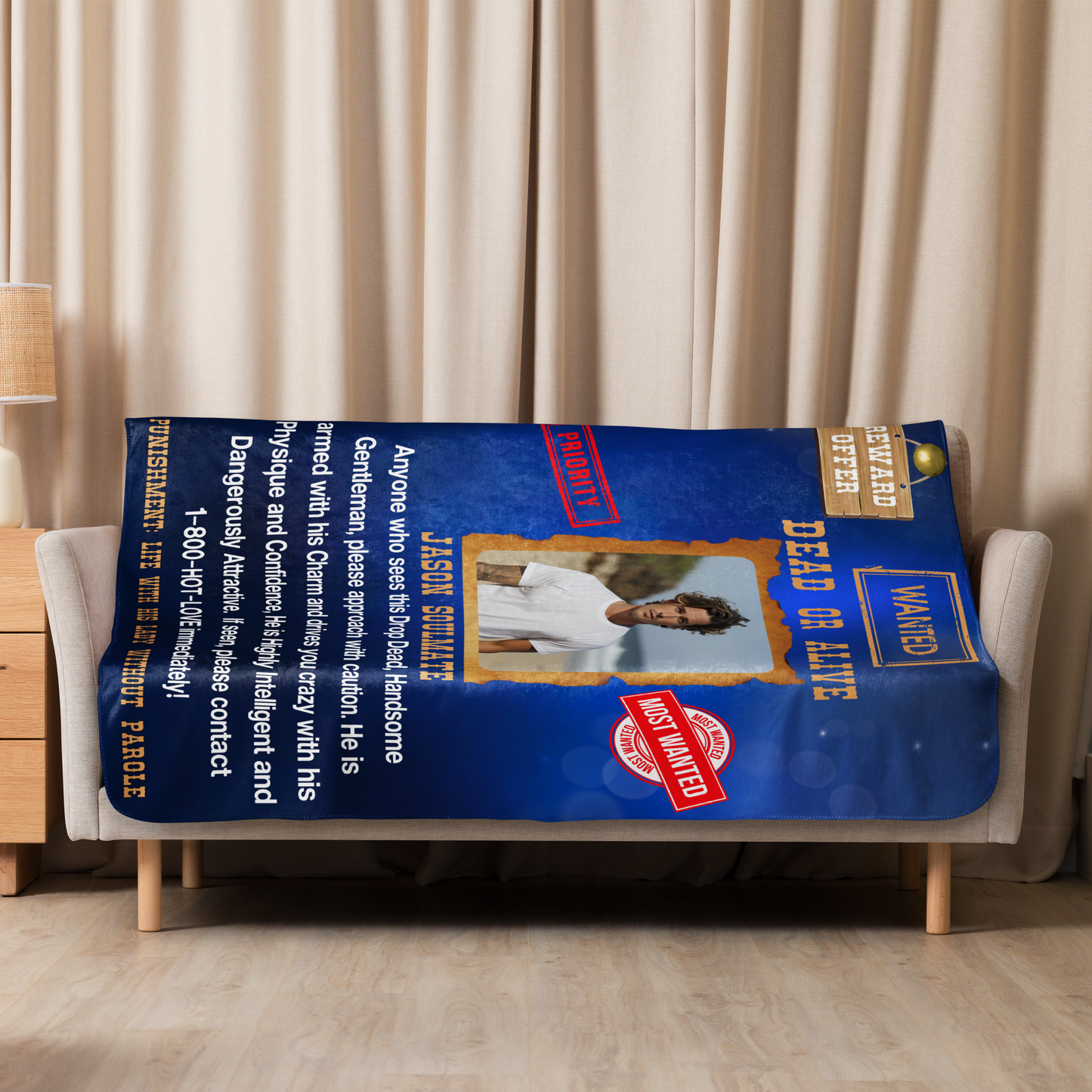 Wanted Dead Or Alive | Personalized | Blanket | Blue
