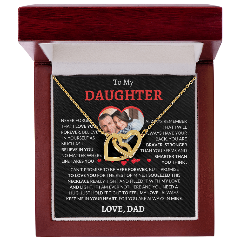 Personalized Photo and Name | To My Daughter | Interlocking Hearts Necklace (Yellow & White Gold Variants)
