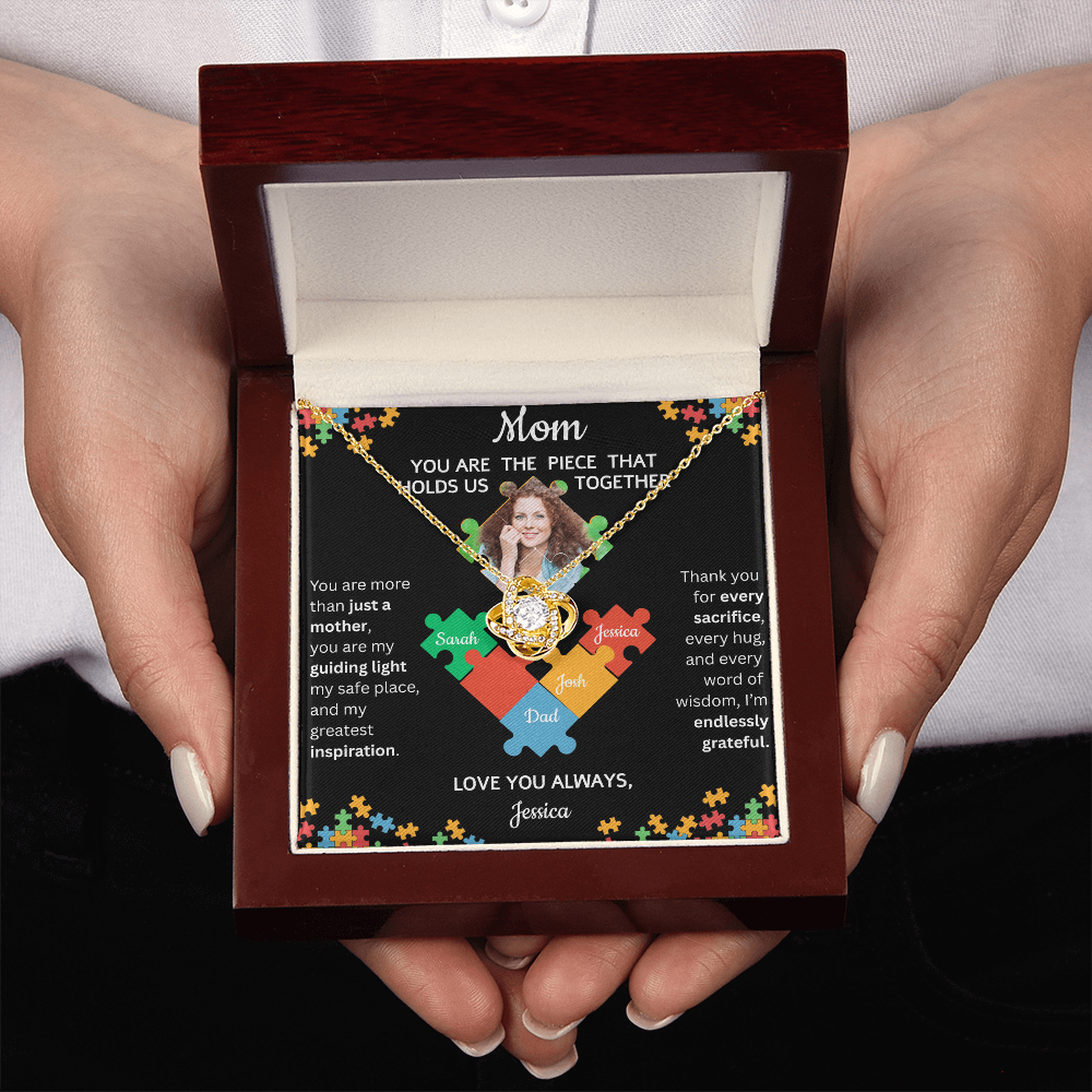 Personalized Name and Photo| Mom's Puzzle Piece | Love Knot Necklace